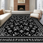 White Outline Botanical Garden Rug