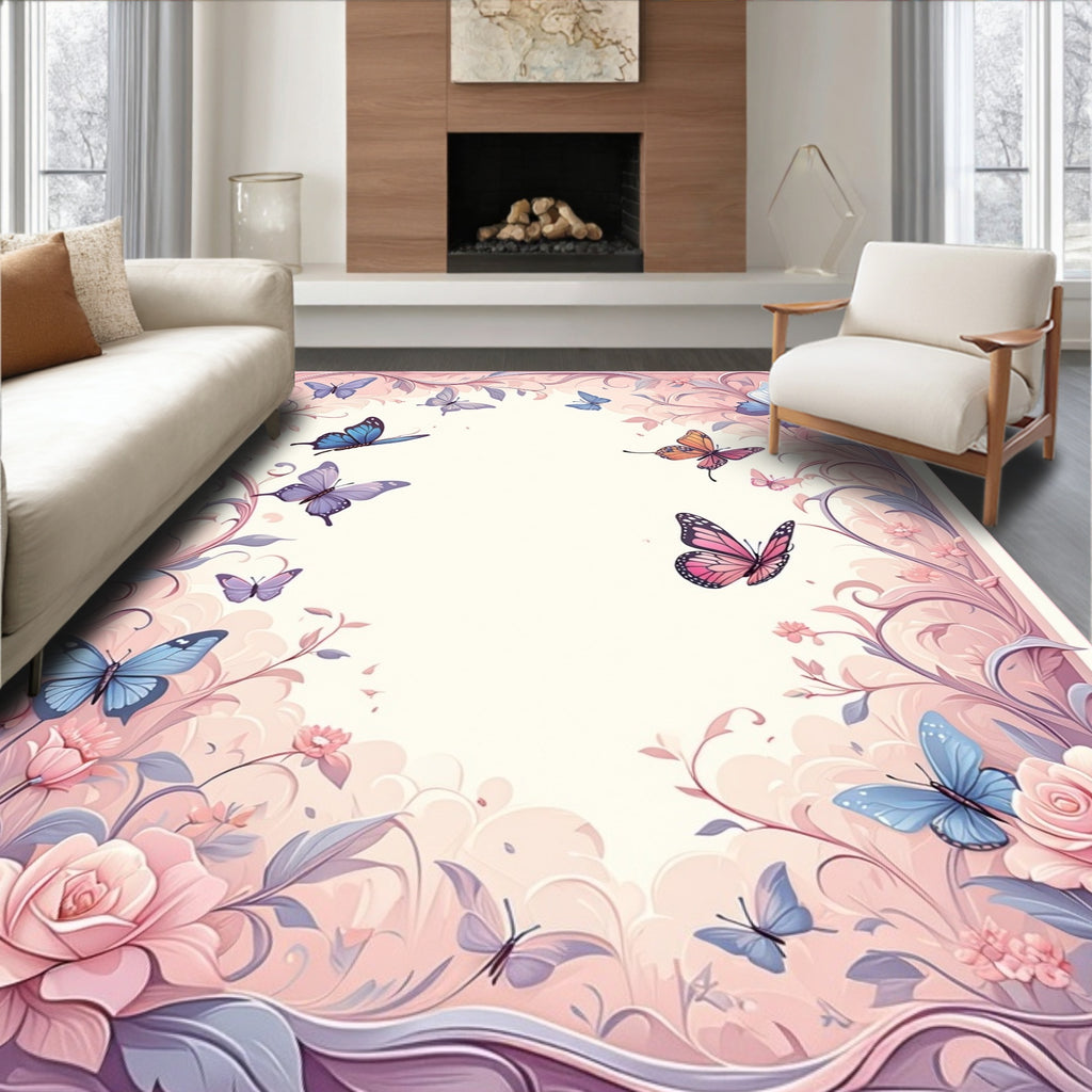 Whimsical Butterflies And Floral Design Rug