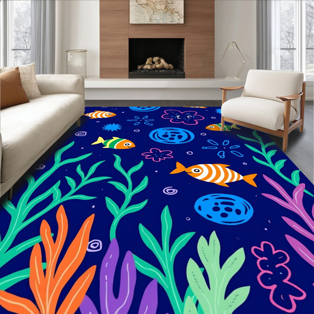 Oceanic Fish and Coral Pattern Rug