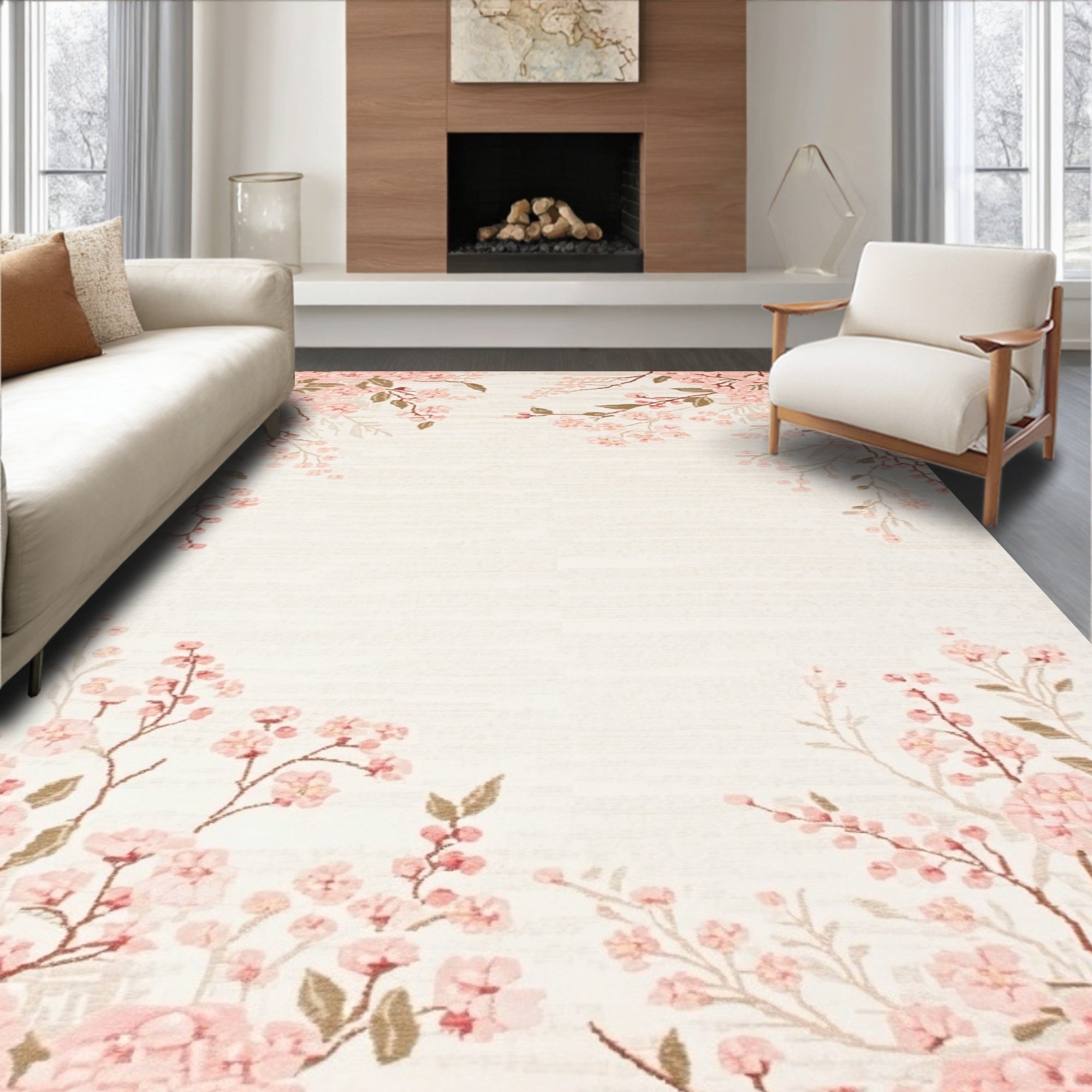 Delicate Pink Blossom Branches Rug