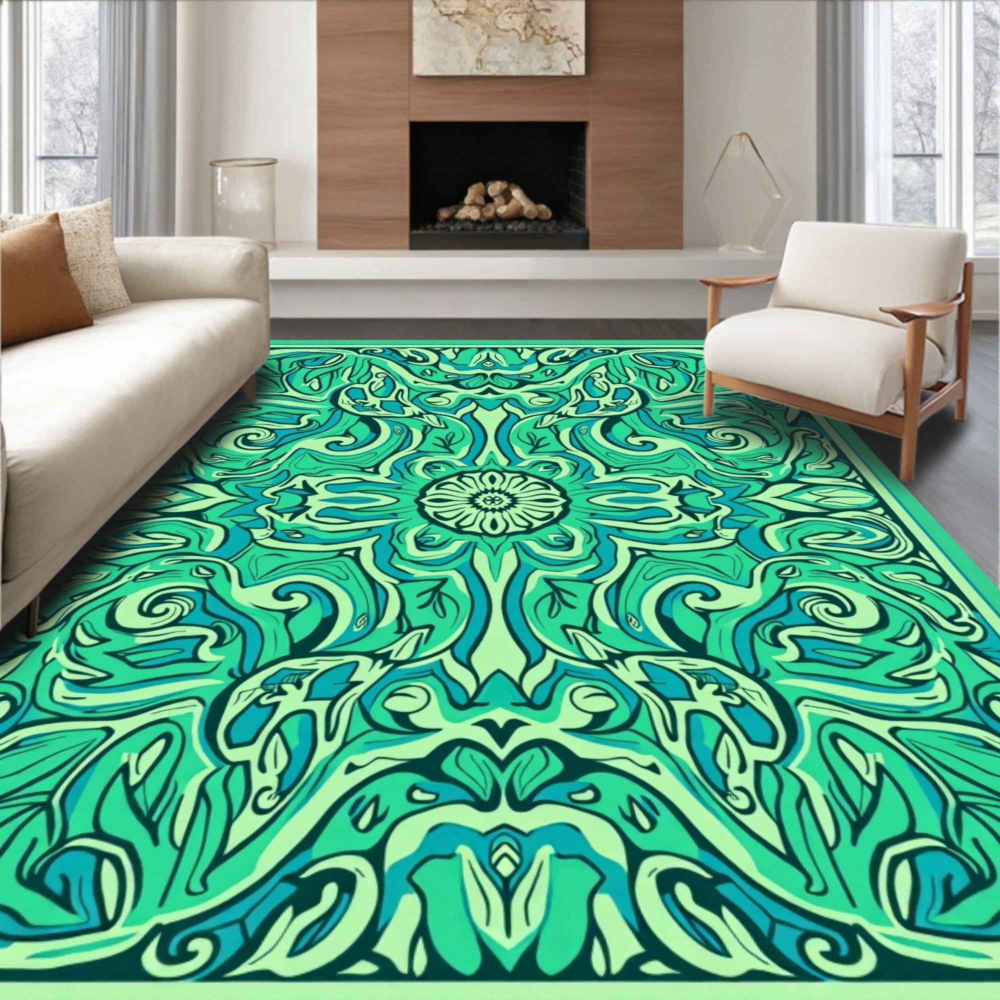 Emerald Abstract Organic Swirl Rug