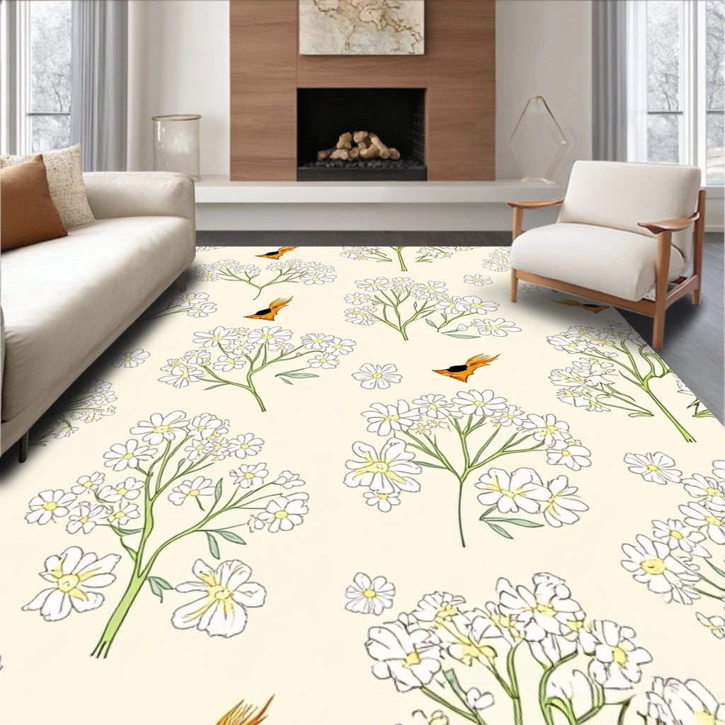 Ornate Floral Bird Pattern Design Rug