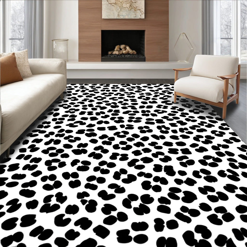 Black White Spotted Animal Print Rug