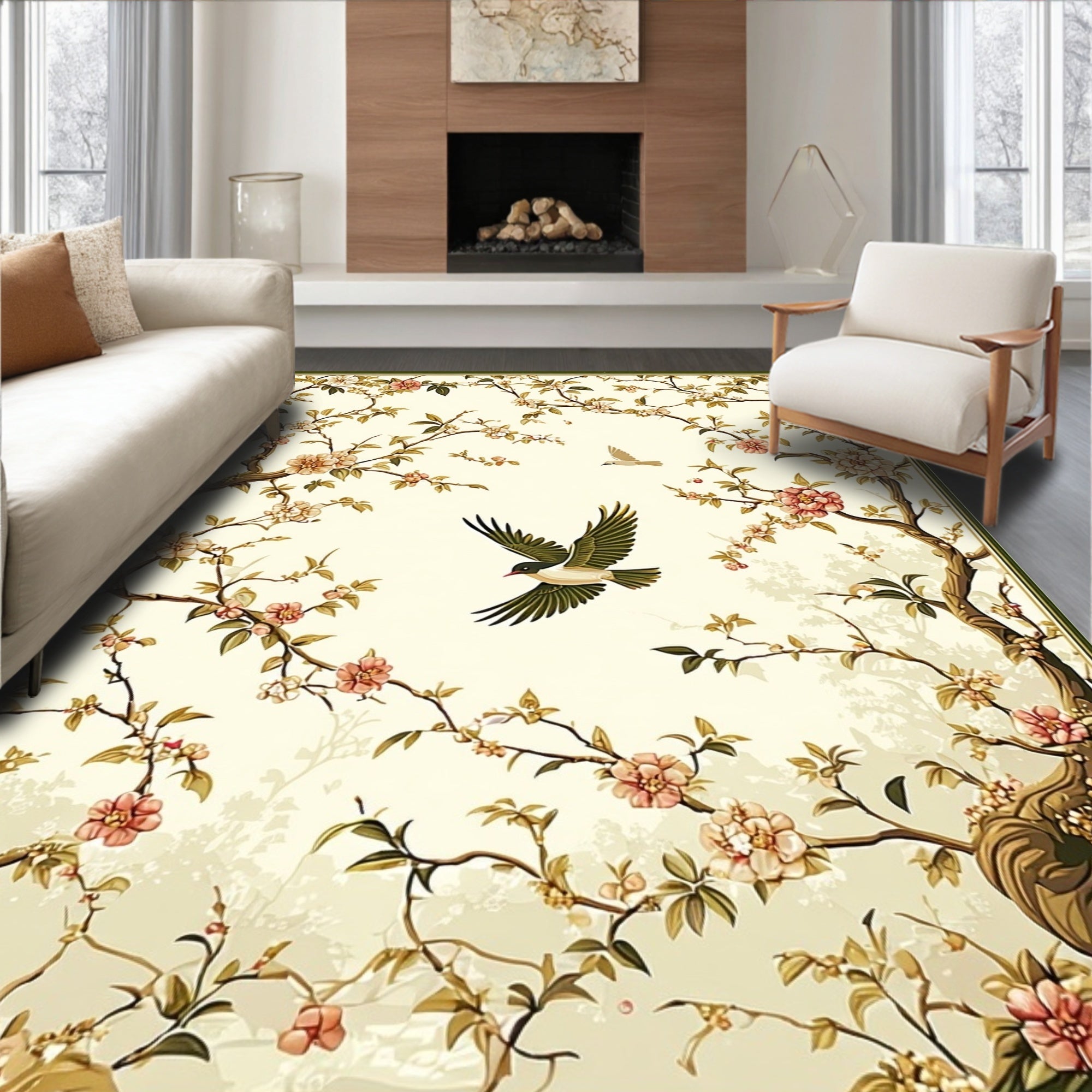 Chinoiserie Floral Bird Pattern Rug