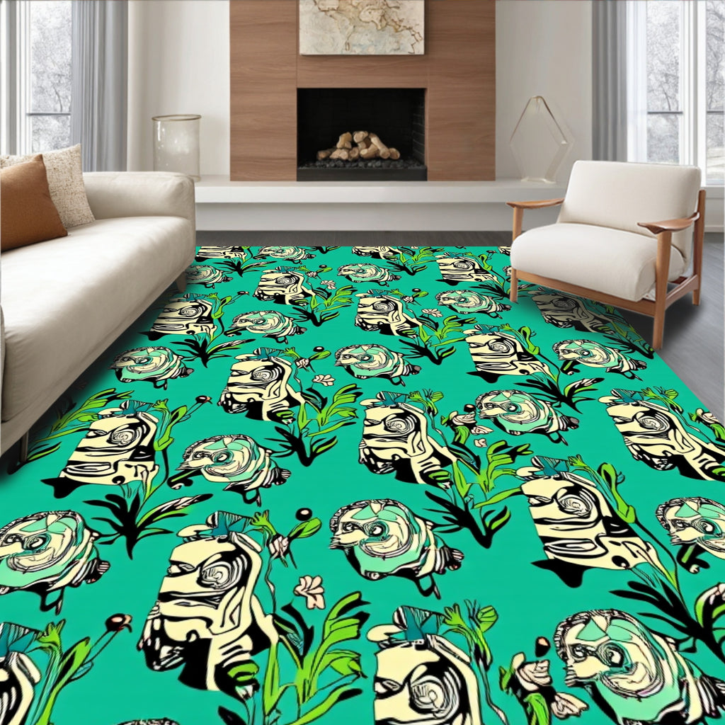 Whimsical Fish Floral Nature Pattern Rug