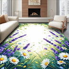 Lavender Daisy Garden Meadow Design Rug