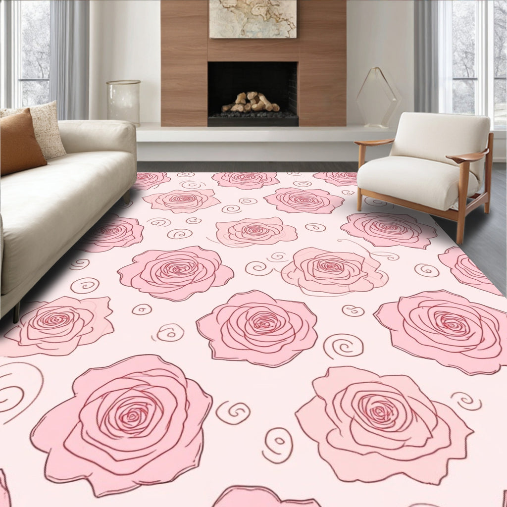 Pink Rose Vine Pattern Rug