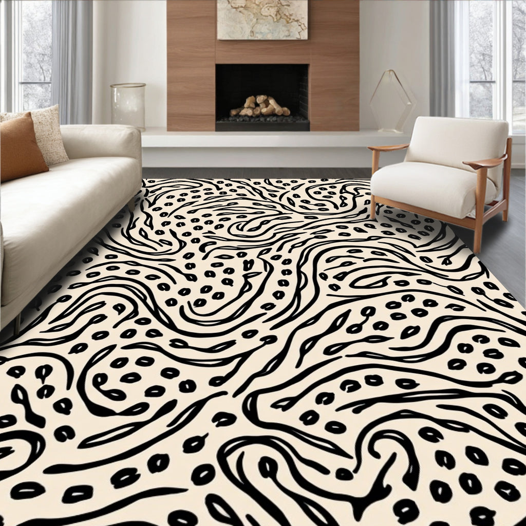 Abstract Organic Swirls Line Art Pattern Rug