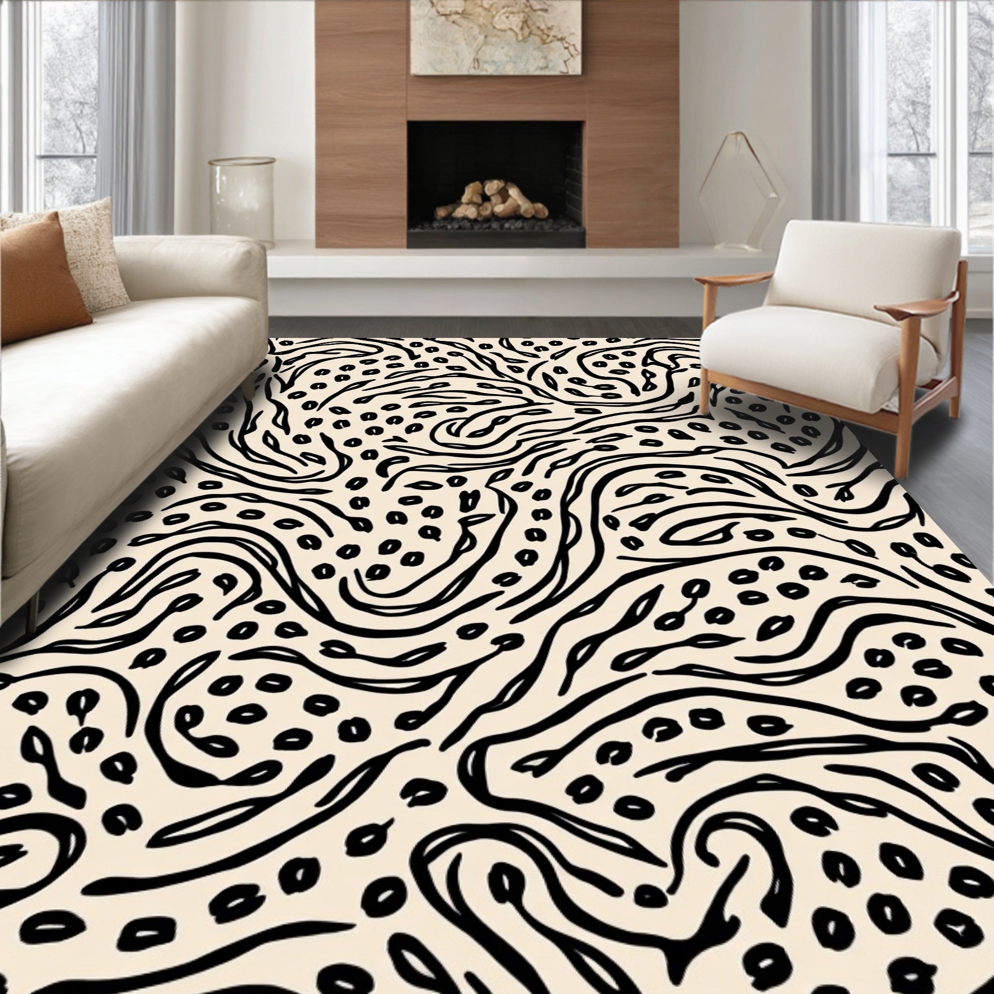 Abstract Organic Swirls Line Art Pattern Rug