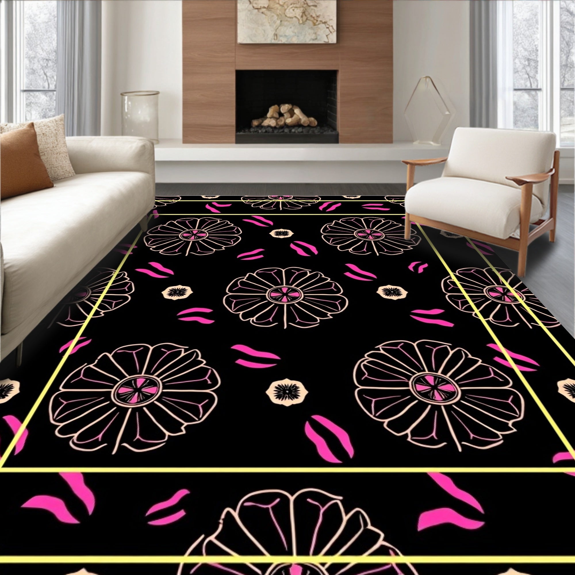 Floral And Lips Pattern Rug