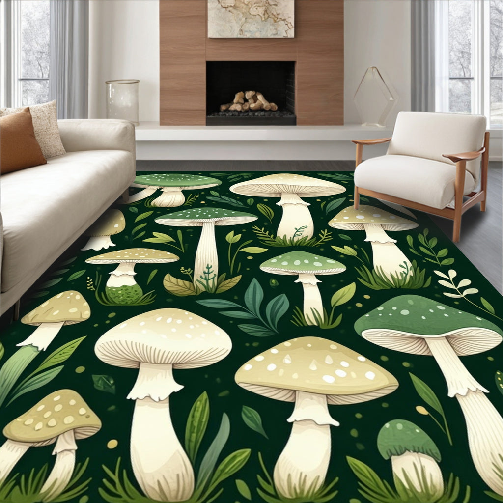 Enchanting Woodland Mushroom Pattern Rug