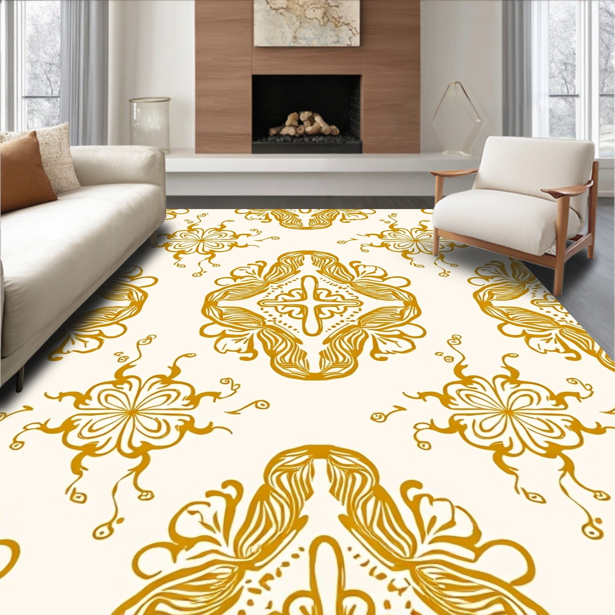Golden Floral Medallion Pattern Rug