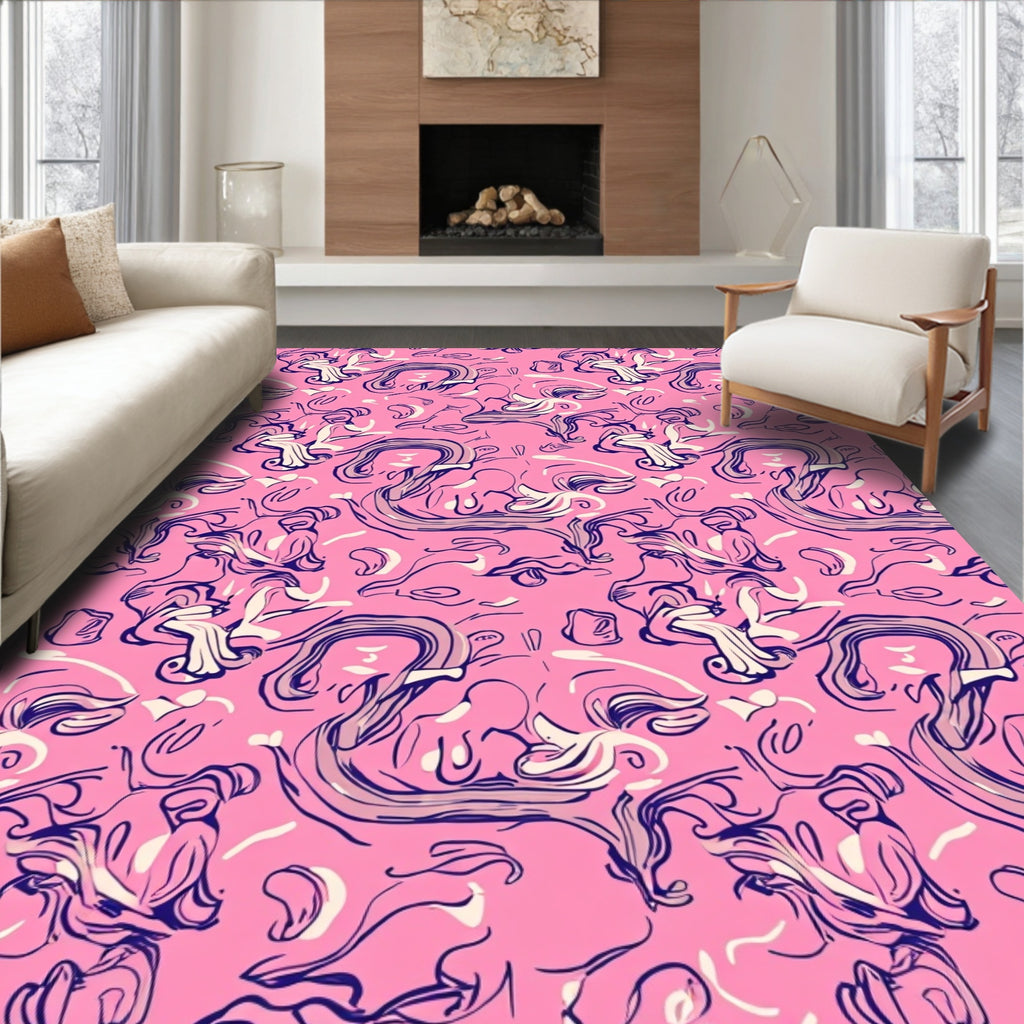 Whimsical Pink Swirl Abstract Pattern Rug