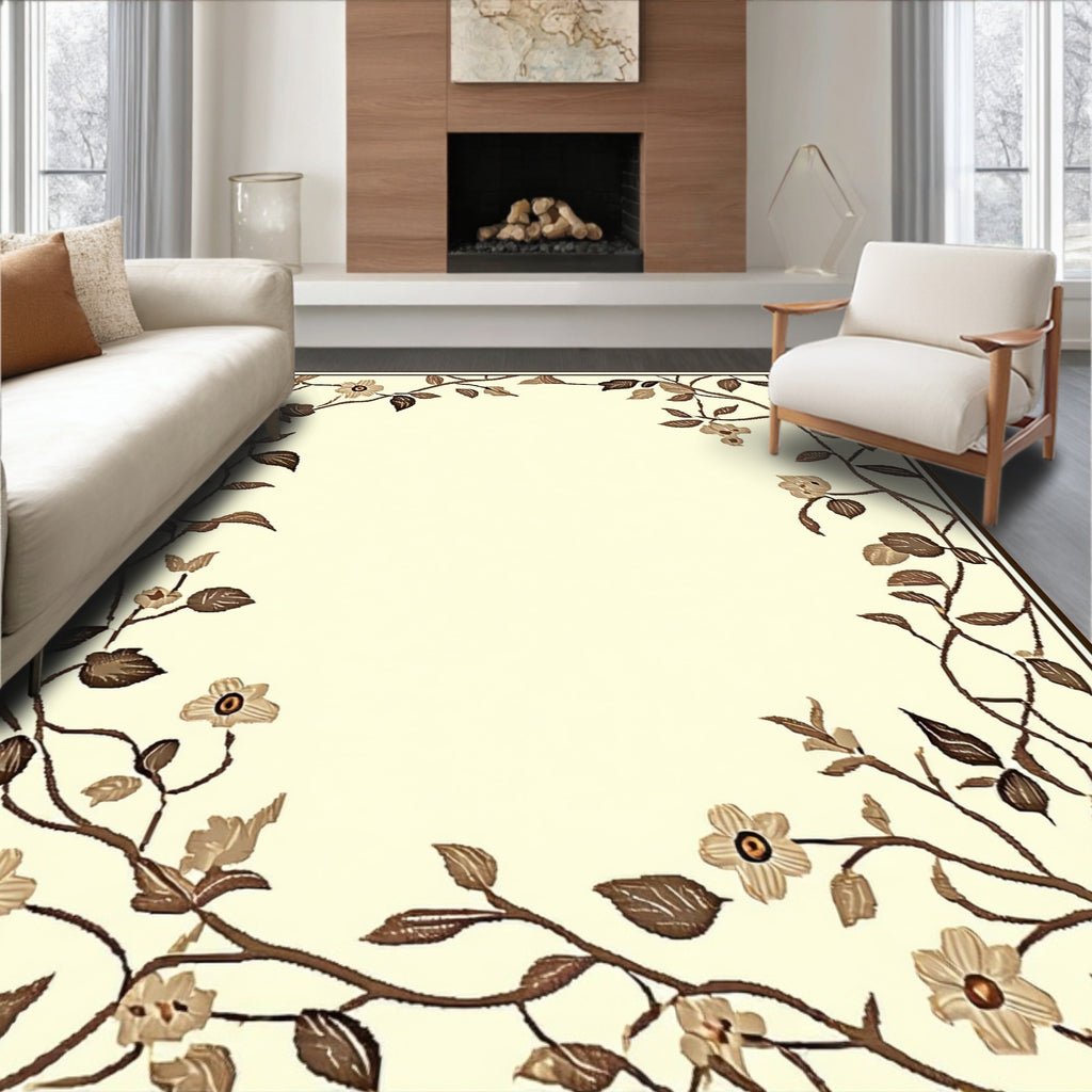 Vintage Floral Vine Border Design Rug