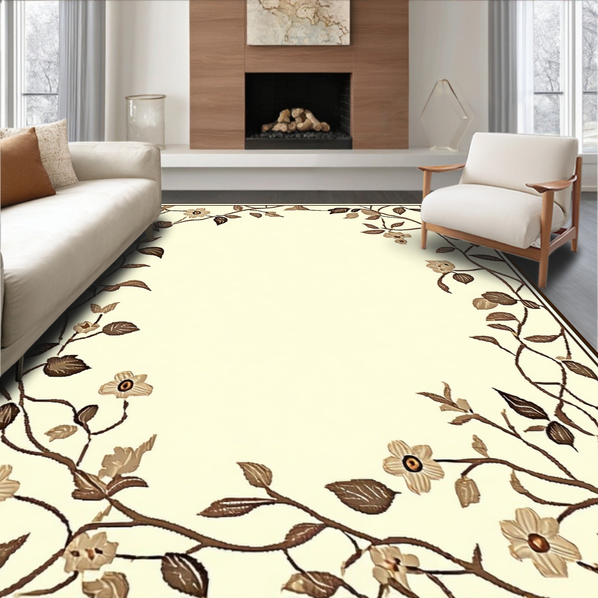 Vintage Floral Vine Border Design Rug