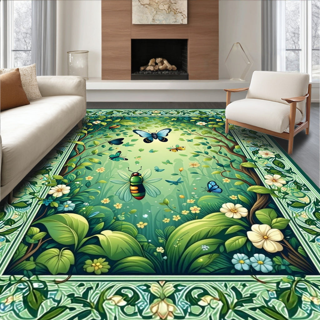 Whimsical Woodland Insect Flora Art Rug