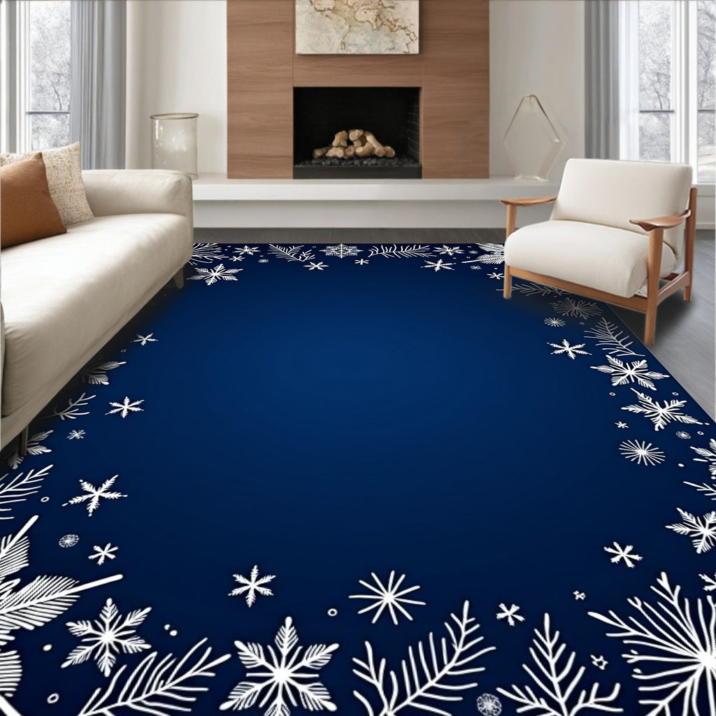 Winter Snowflakes Dark Blue Rug