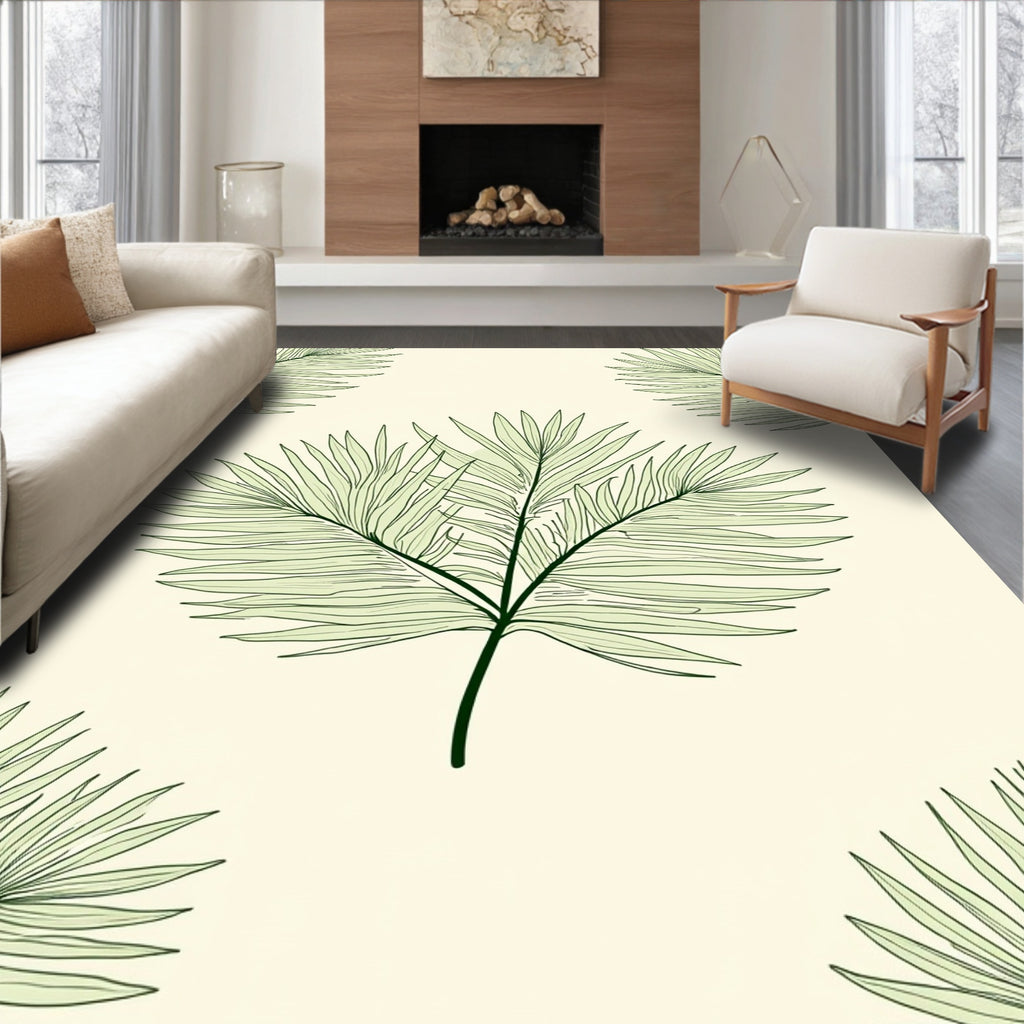Delicate Green Leaf Pattern Design Rug