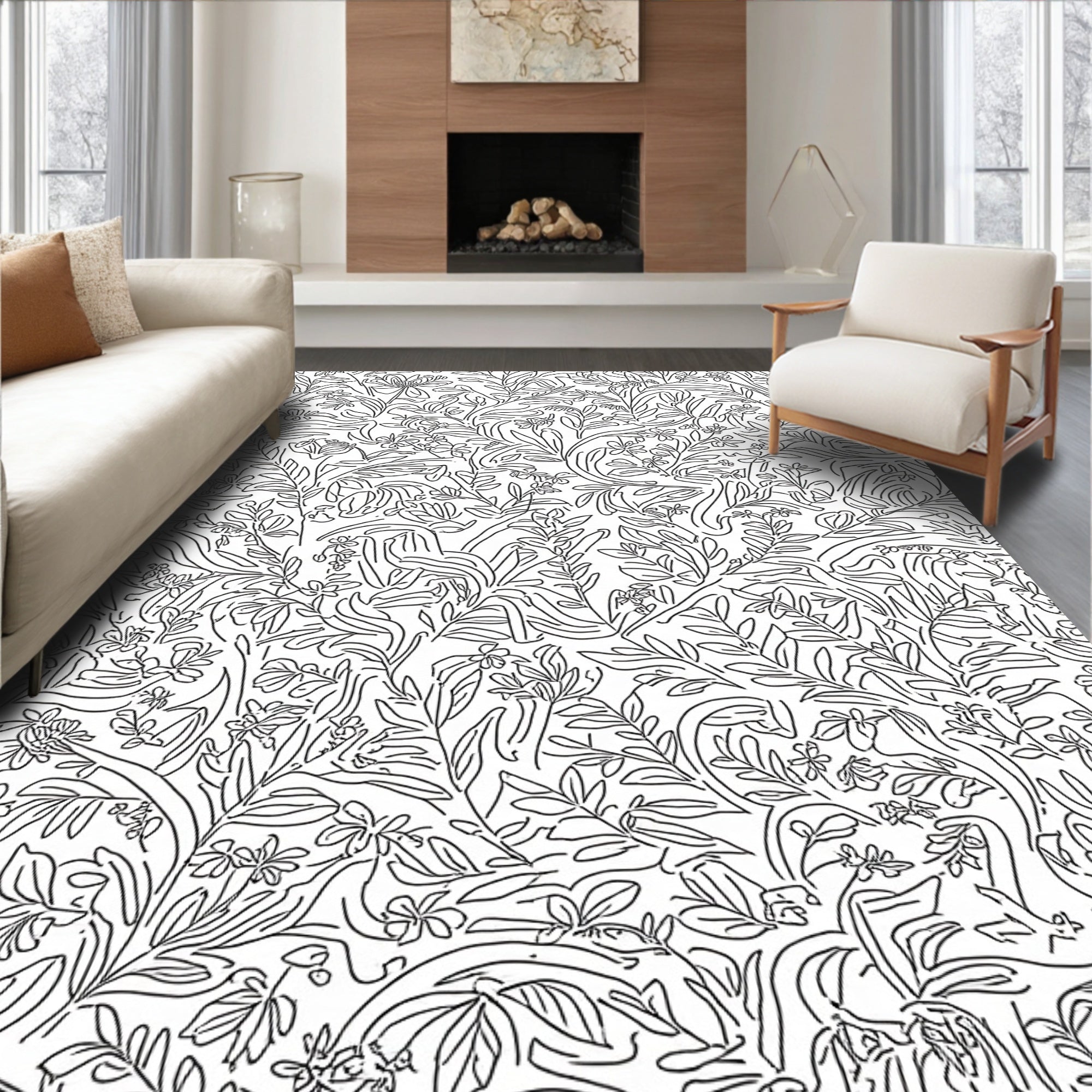 Botanical Line Art Pattern Rug