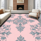 Floral Ornament Patterned Pink Grey Rug
