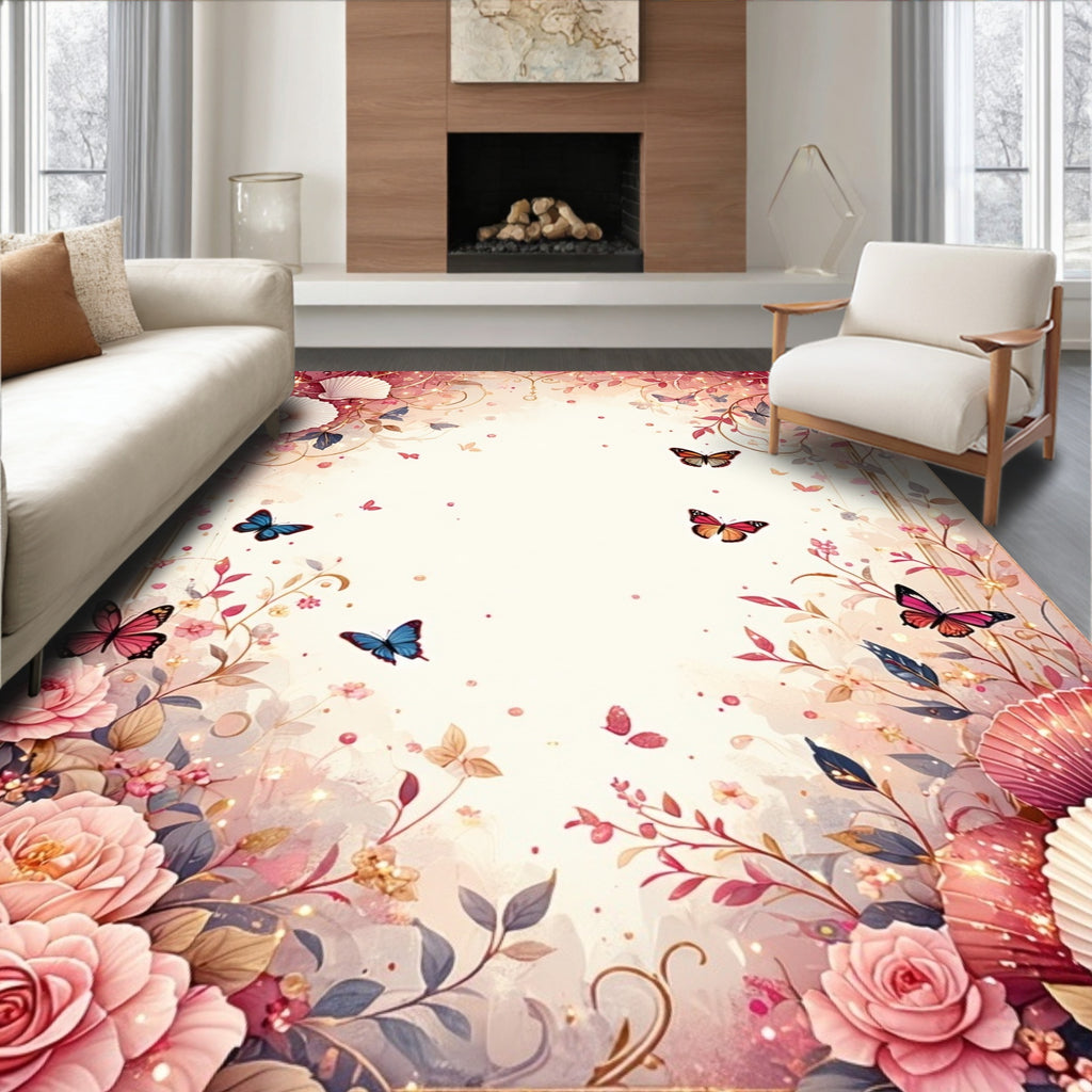 Whimsical Floral Butterflies Design Rug