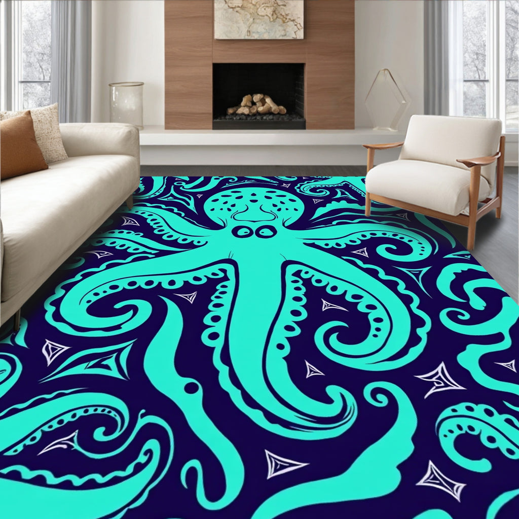 Teal Octopus Tentacles Pattern Design Rug