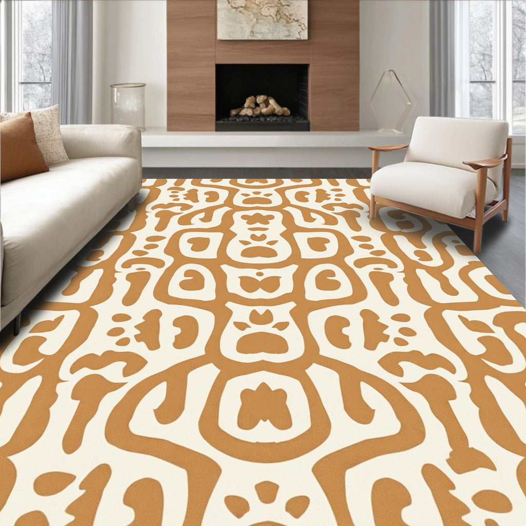 Abstract Terracotta Paw Print Pattern Rug