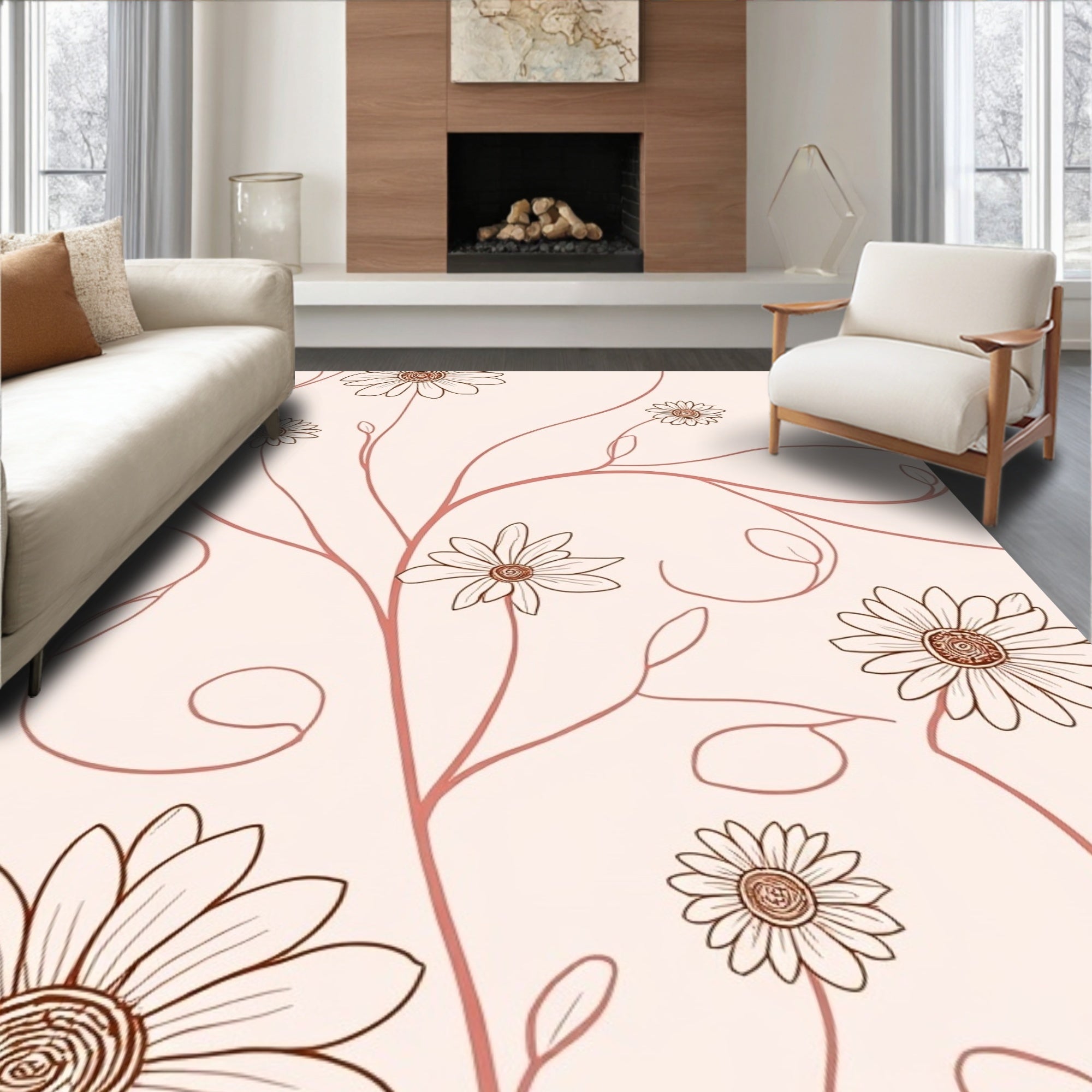 Delicate Floral Vine Pattern Rug