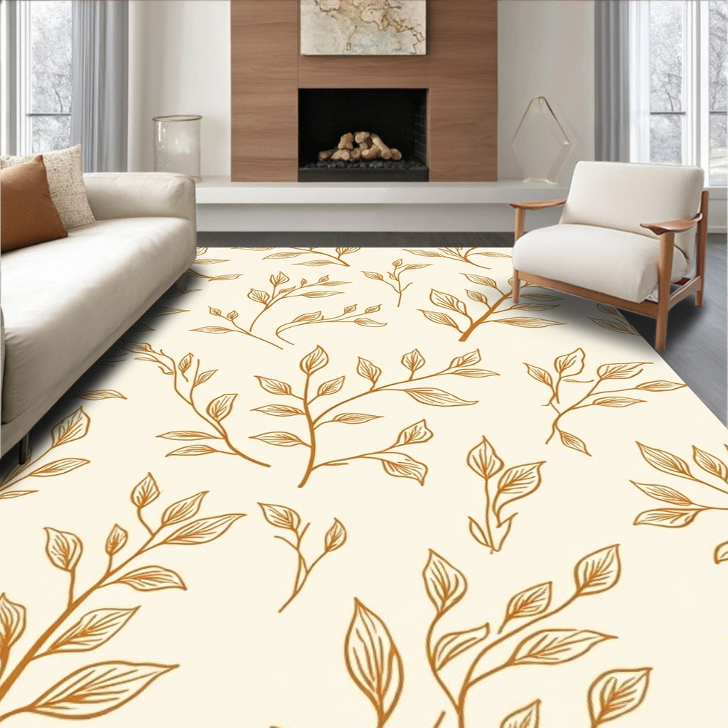 Golden Branches With Outline Leaves Rug