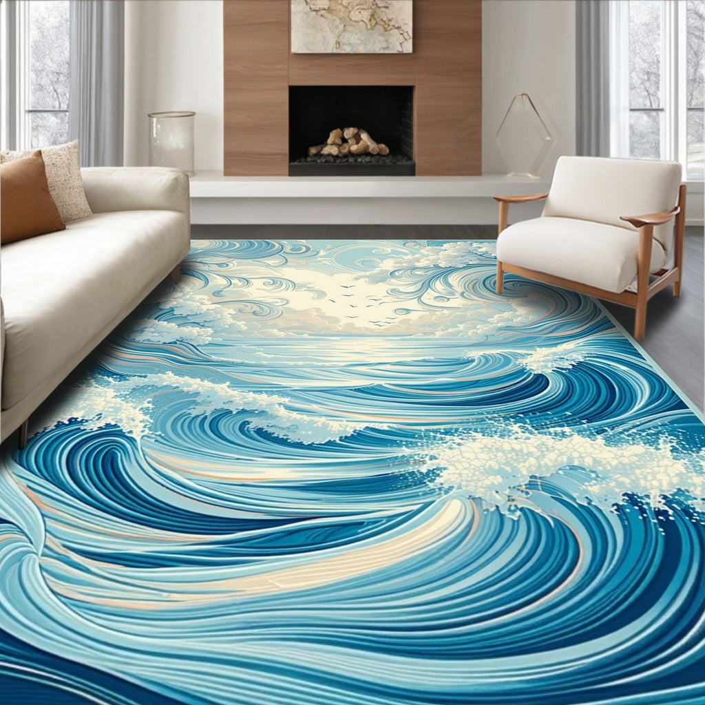 Ocean Swirls Waves Dynamic Design Rug