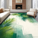 Nature Inspired Geometric Palm Leaf Art Rug
