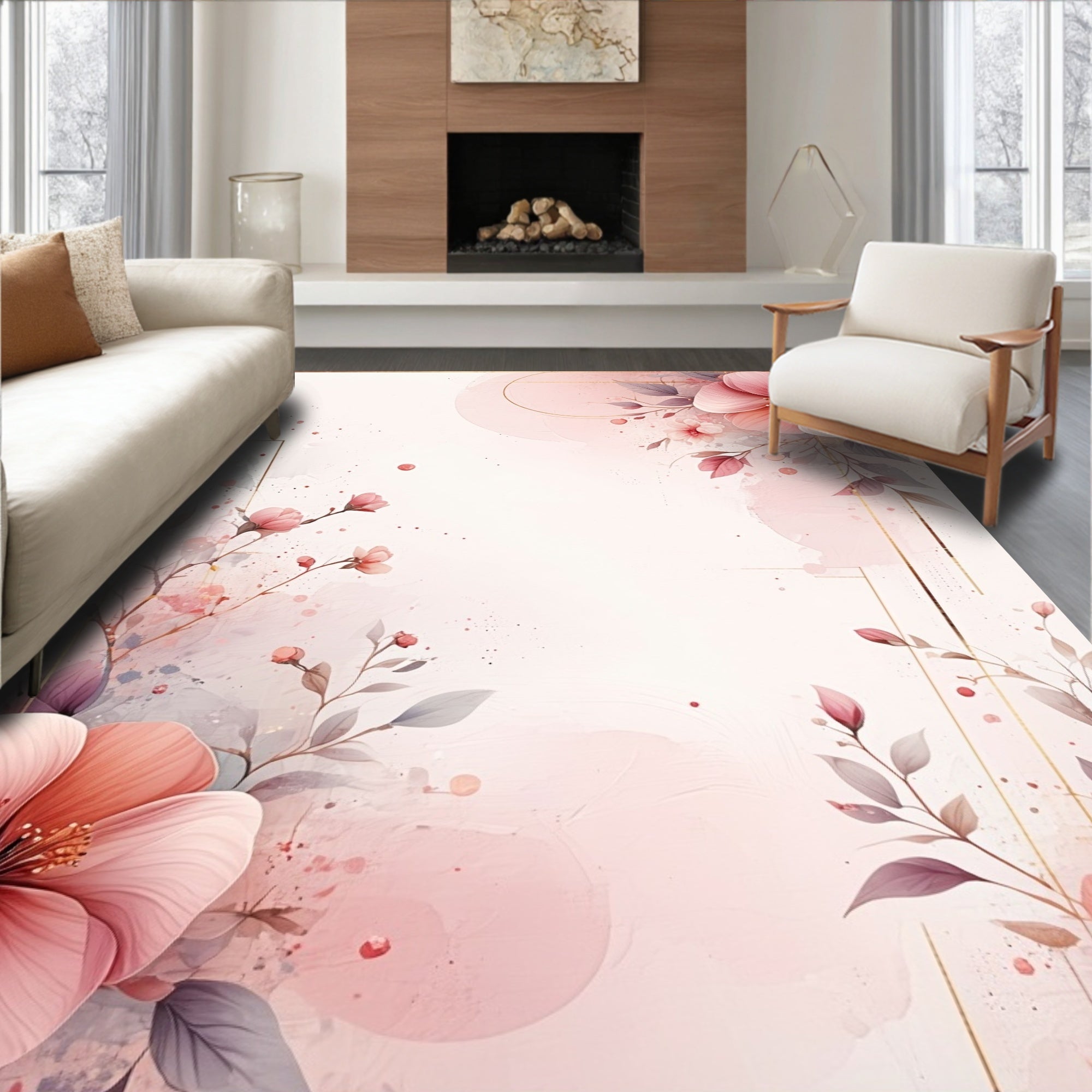 Pink Floral Watercolor Delight Rug