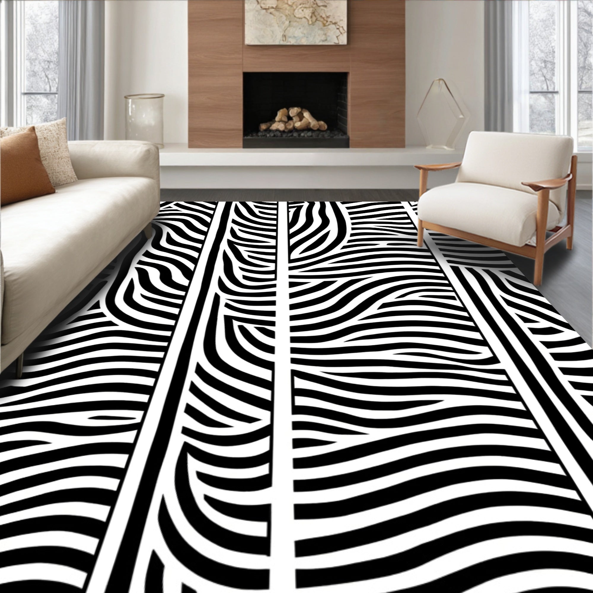 Bold Black and White Stripe Design Rug