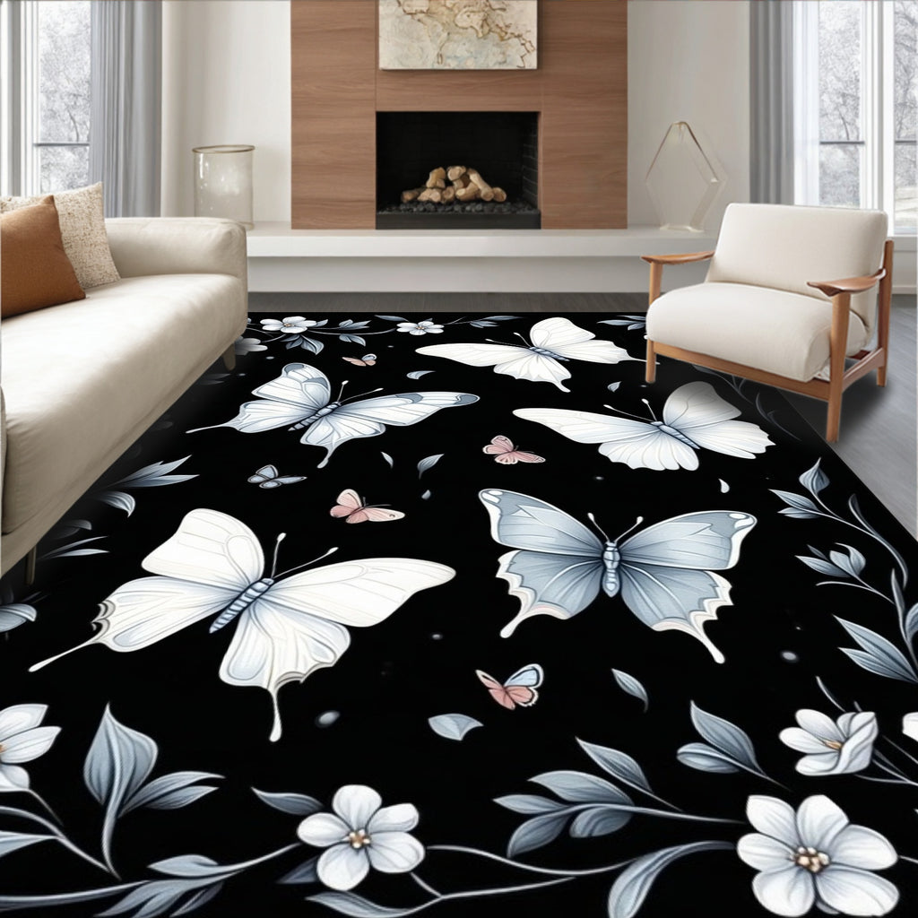 Elegant Butterflies Floral Pattern Rug