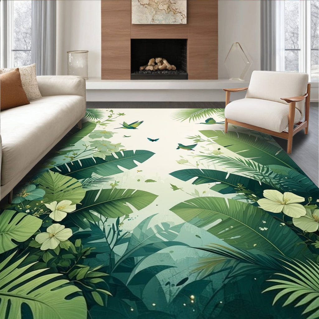 Lush Greenery Hummingbird Butterfly Garden Rug