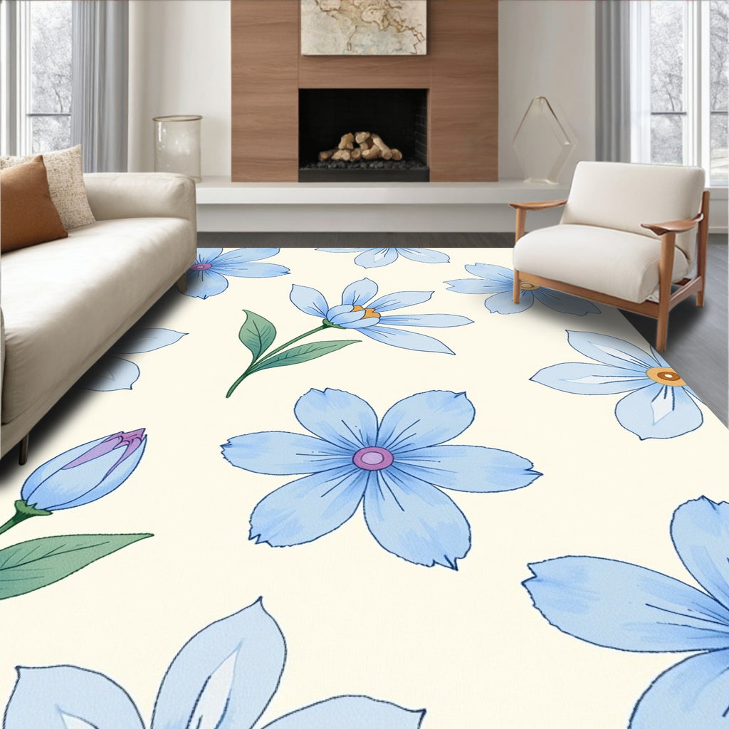 Light Blue Delicate Petal Floral Pattern Rug
