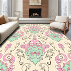 Pastel Damask Floral Swirls Pattern Rug