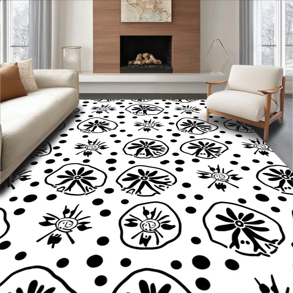 Hand-drawn Floral Dots Pattern Rug