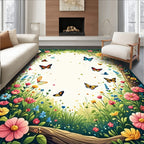 Whimsical Floral And Butterfly Garden Rug