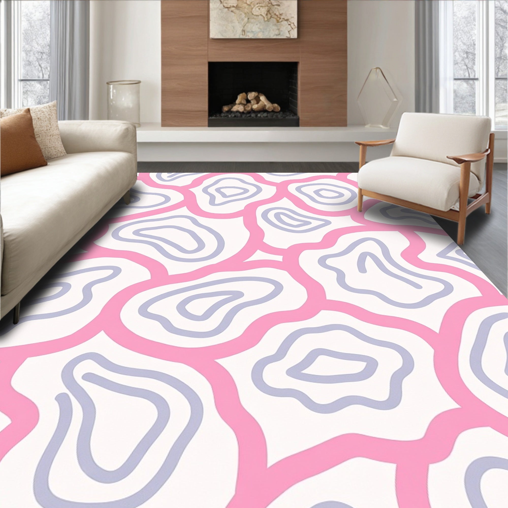 Pink Lavender Wavy Contour Pattern Rug