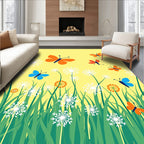 Whimsical Butterflies Floral Field Pattern Rug