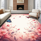 Pink Floral Butterflies Garden Scene Rug