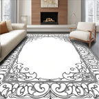 Victorian Black Lace Scroll Border Rug
