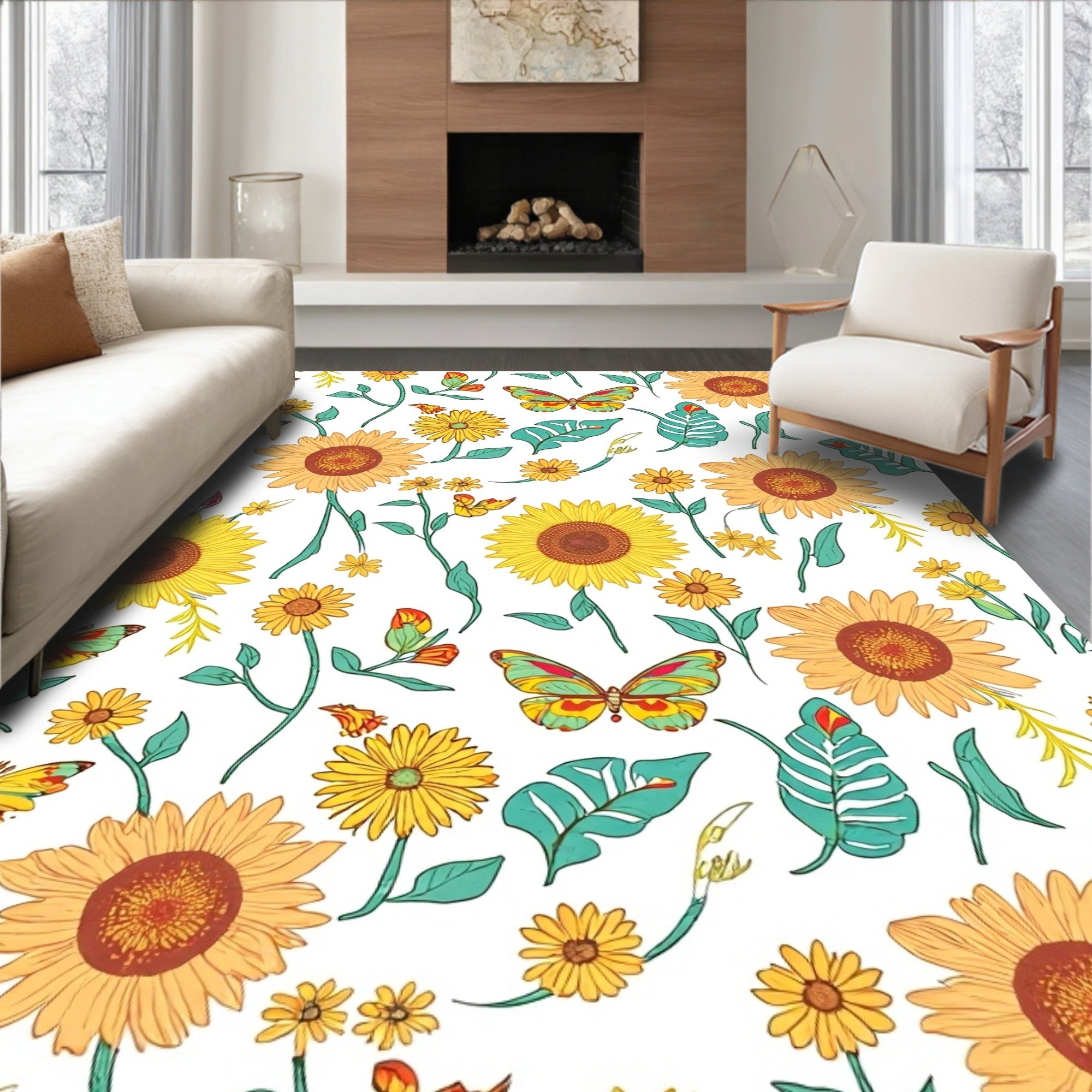 Whimsical Botanical Butterfly Floral Patterns Rug