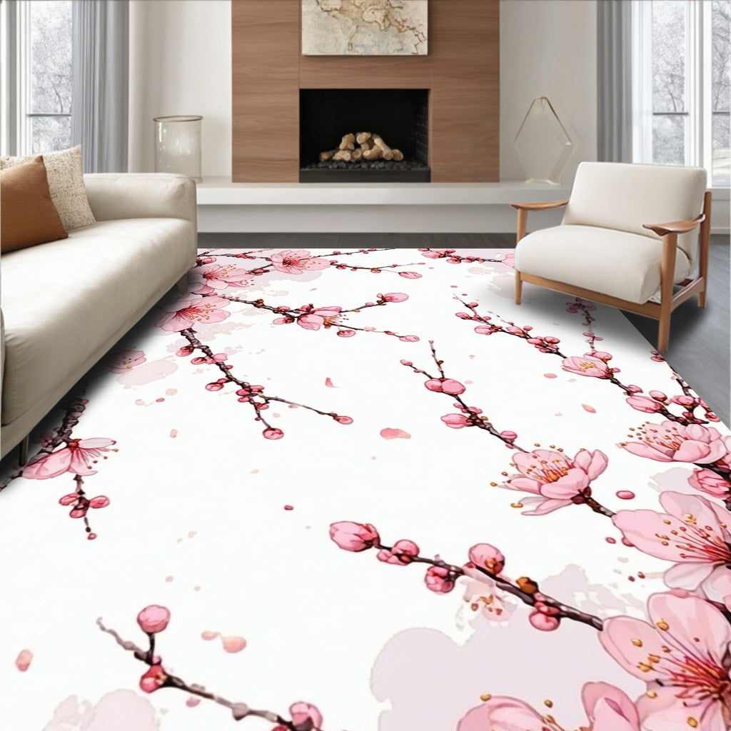 Pink Cherry Blossom Floral Pattern Rug
