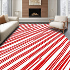 Red White Diagonal Stripe Rug
