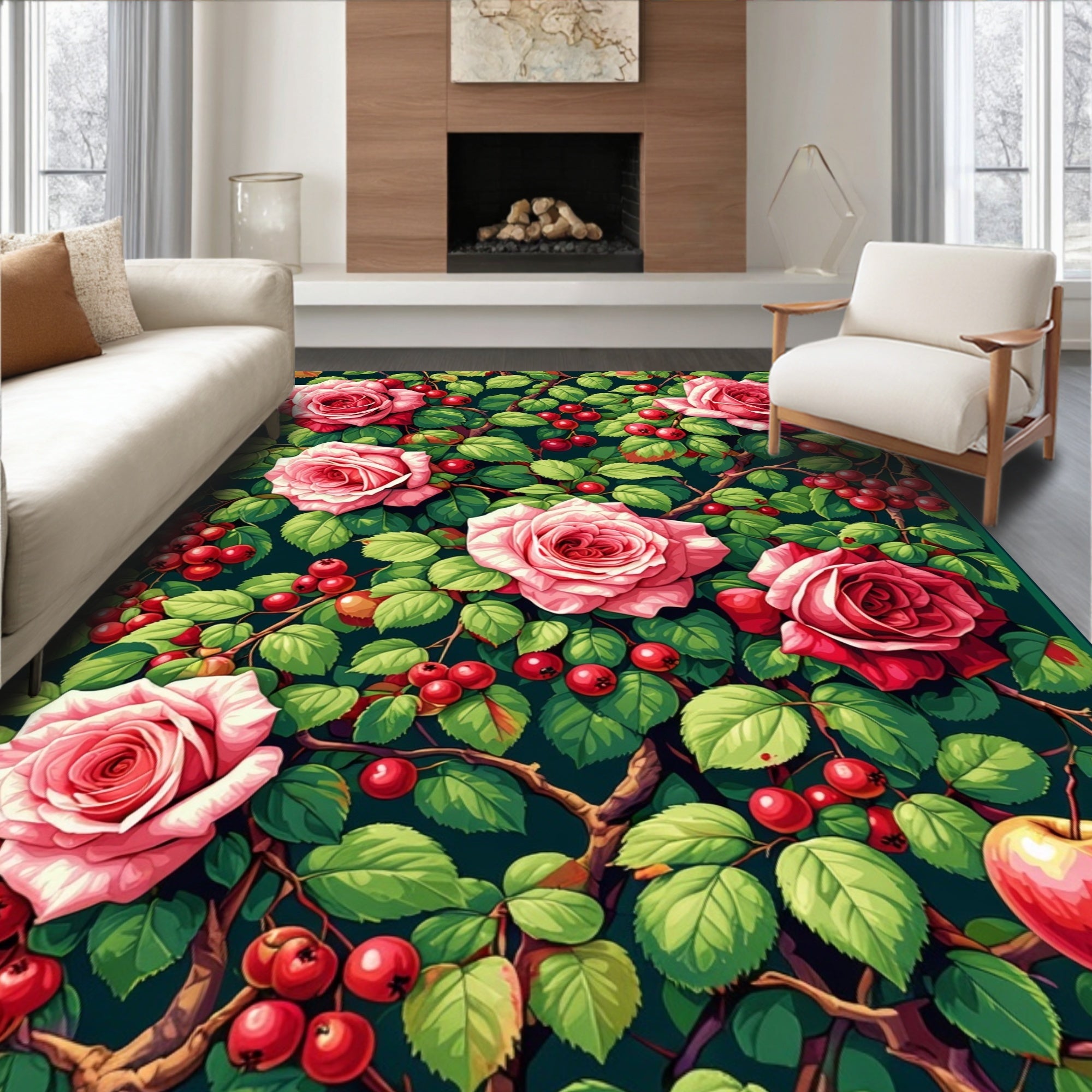 Rose Berry Garden Pattern Rug
