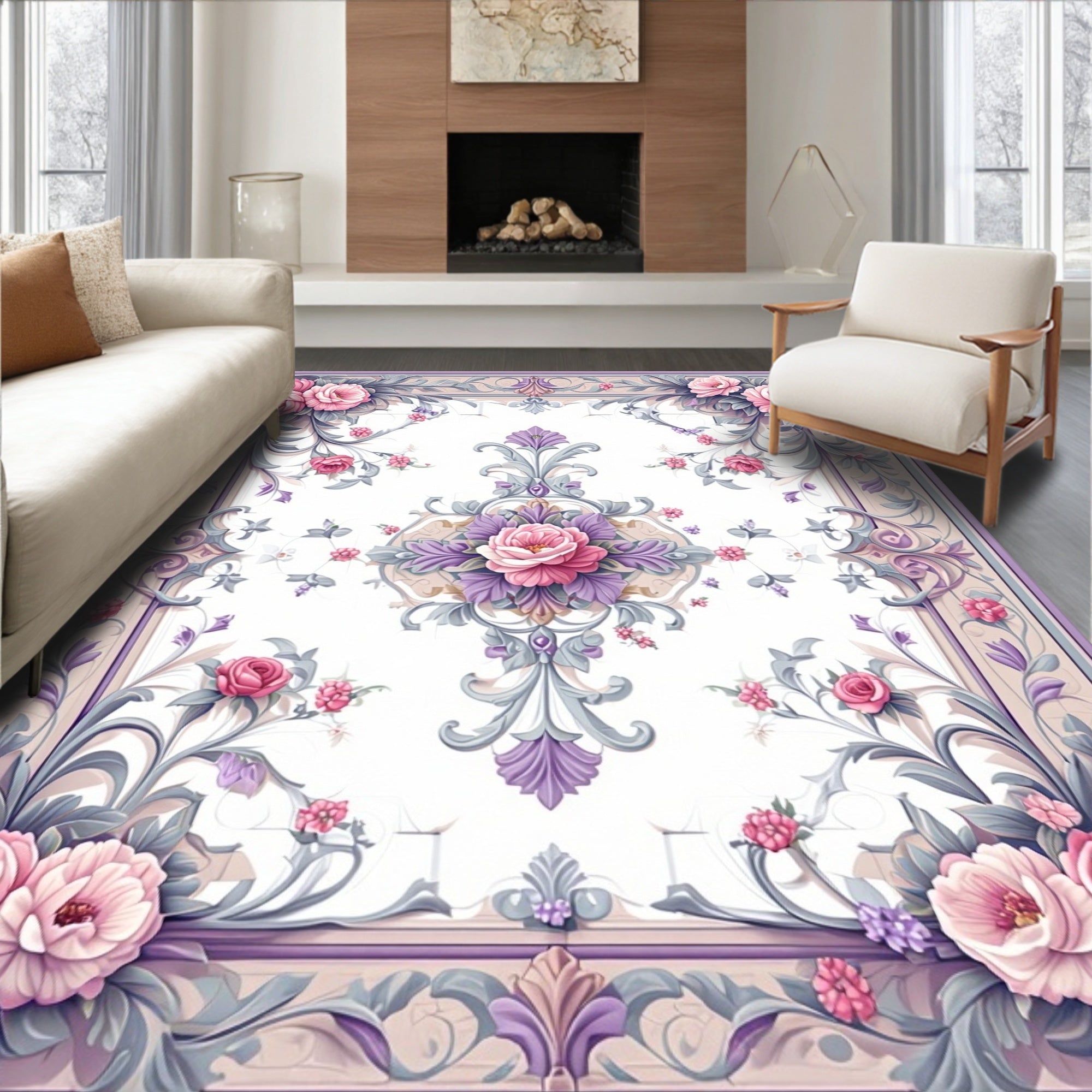 Elegant Floral Scrollwork Pastel Rug