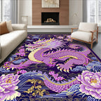 Majestic Dragon Peony Floral Pattern Rug