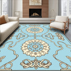 Light Blue Floral Medallion Motif Rug